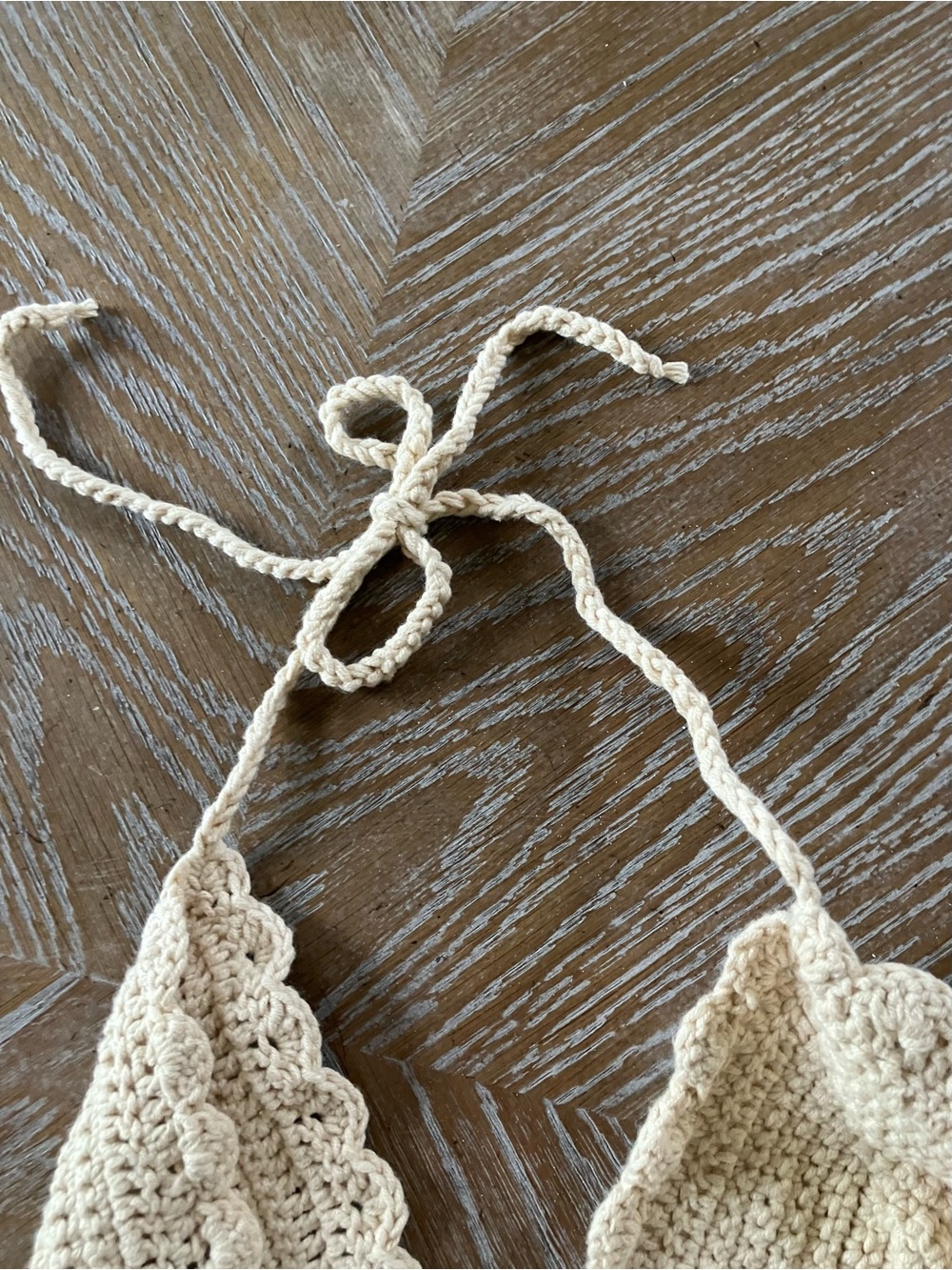 Hand-Knit Cream Halter Tank Top (XS) - Picture 5 of 5